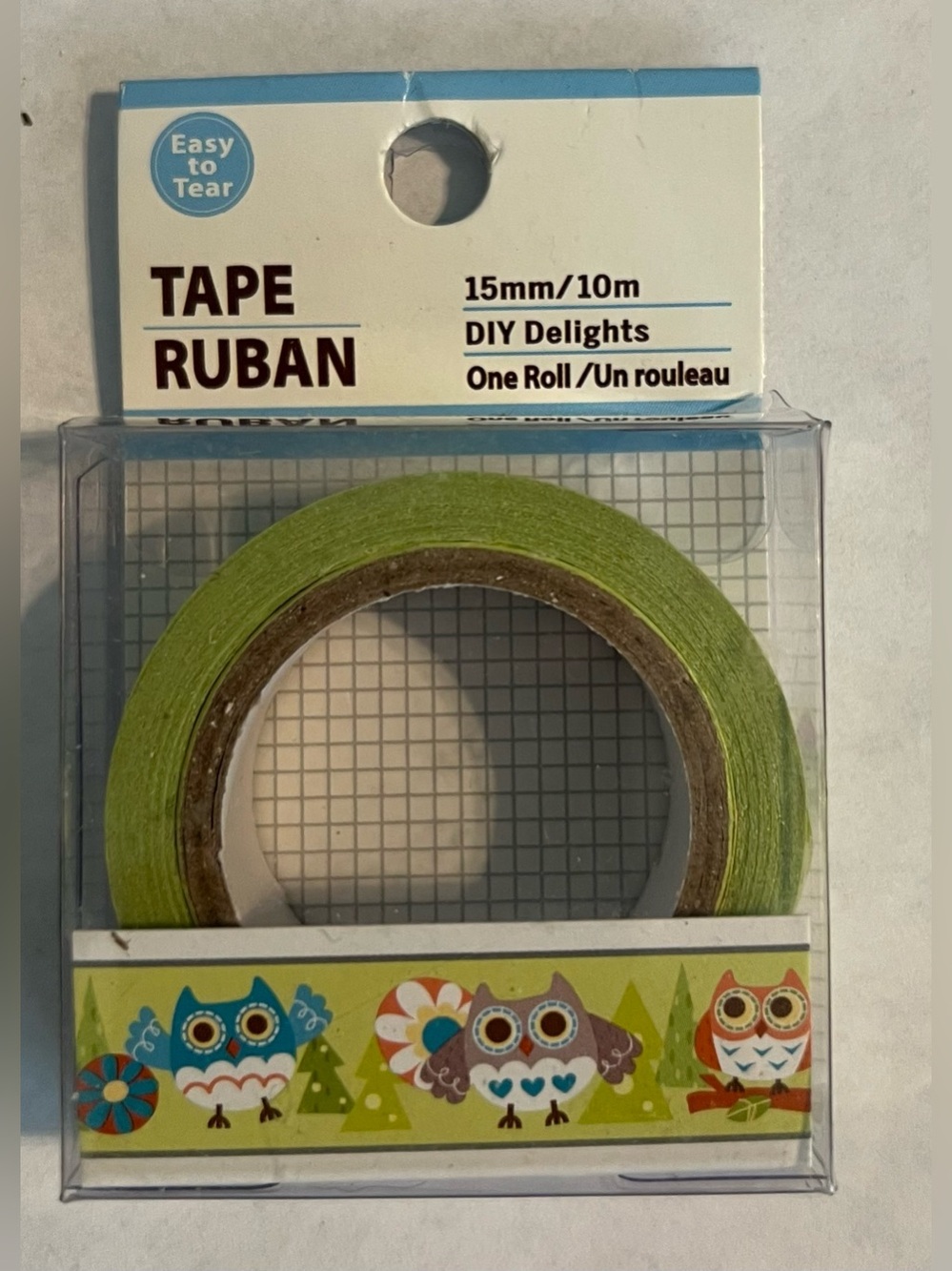 🔴New Green Owl Washi Tape Roll Easy Tear  10 meters  15mm Wide Accent Sceapbook